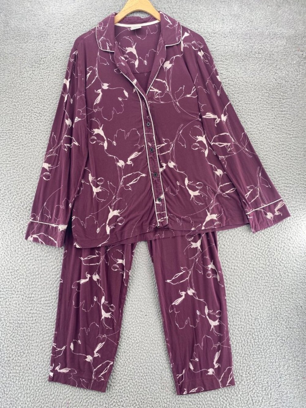 Soma Pajamas Set Womens Large Eggplant Floral Knit Button Up Top Pants Pockets